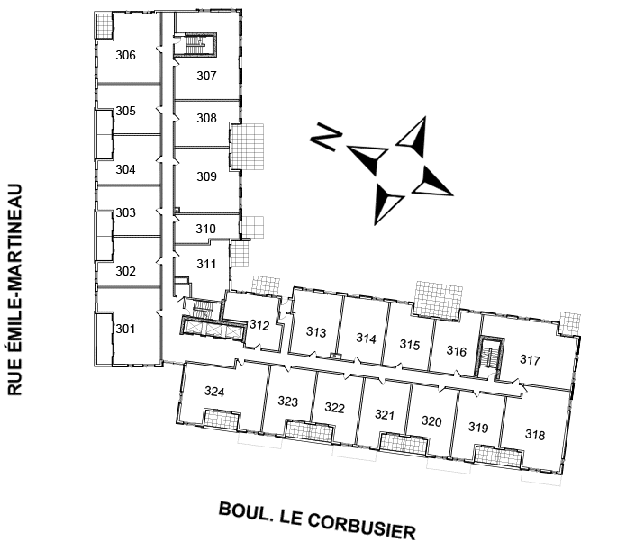 Disposition des condos locatif de l'Étage 3 de Urbania