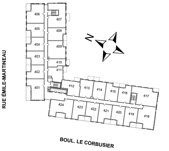 Disposition des condos locatif de l'Étage 4 de Urbania