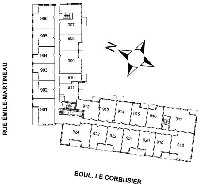 Disposition des condos locatif de l'Étage 9 de Urbania